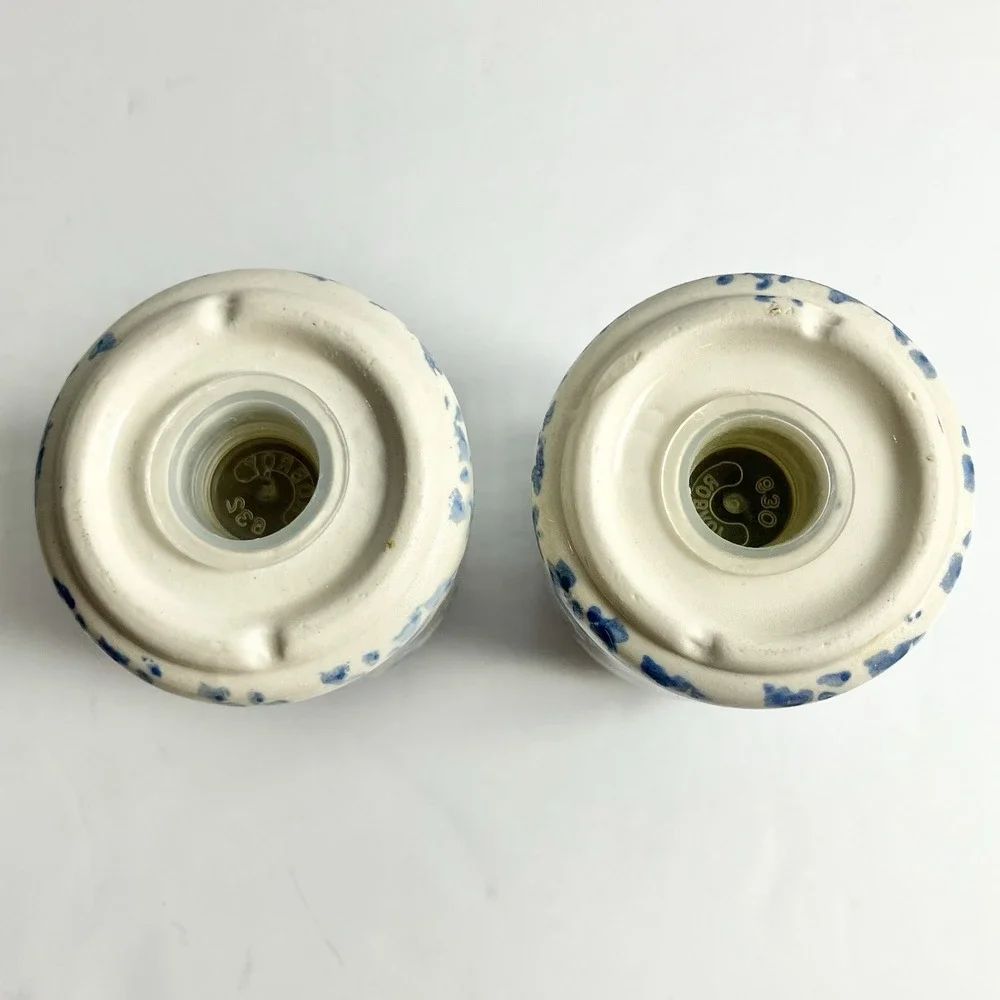 Roseville Gerald Henn Pottery Blue Salt And Pepper Shakers Spongeware Set